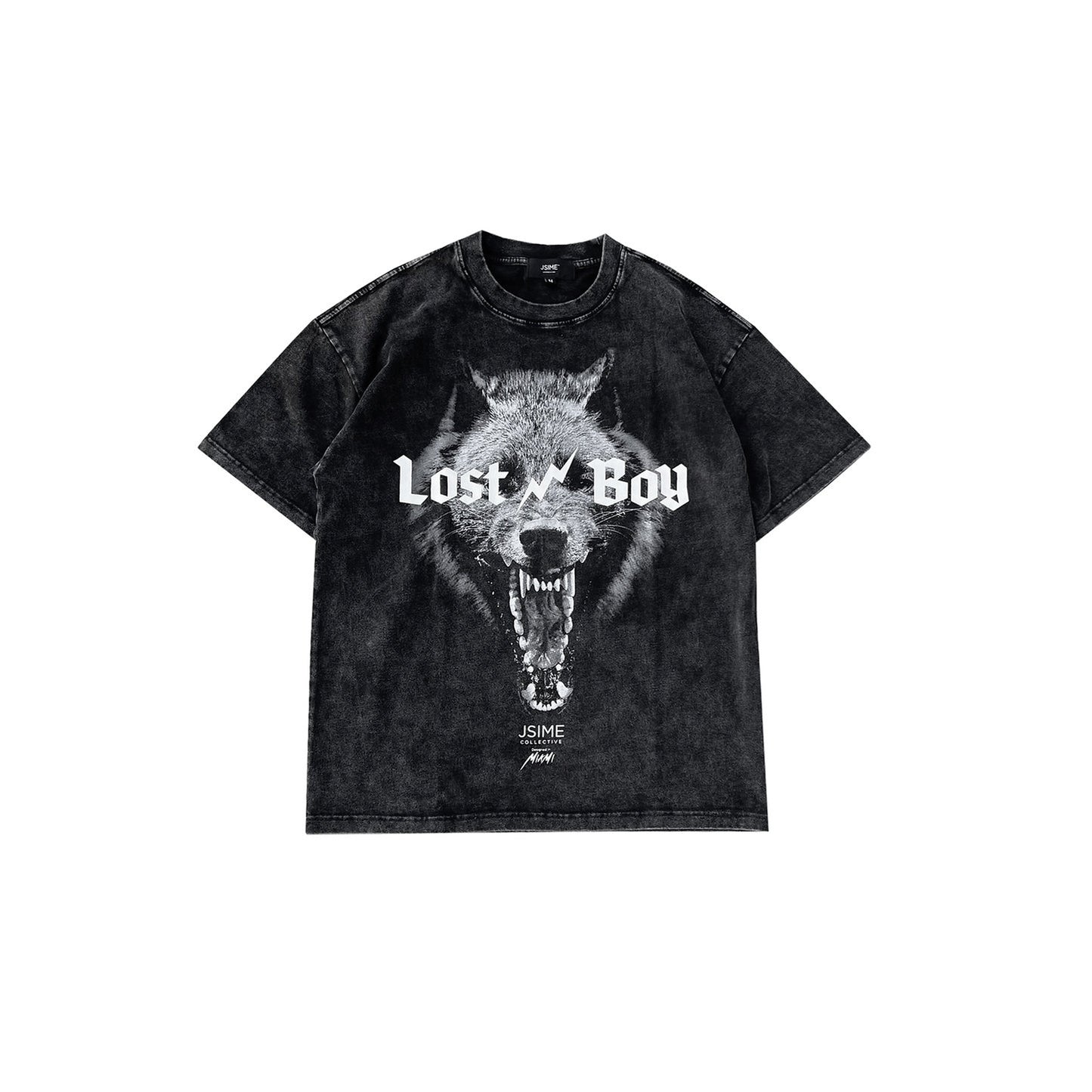 Lost Boy Wolf Black Tee ACID WASH | JSIME